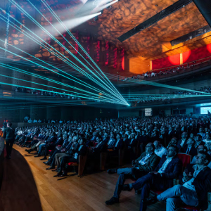 An event room with laser lighting